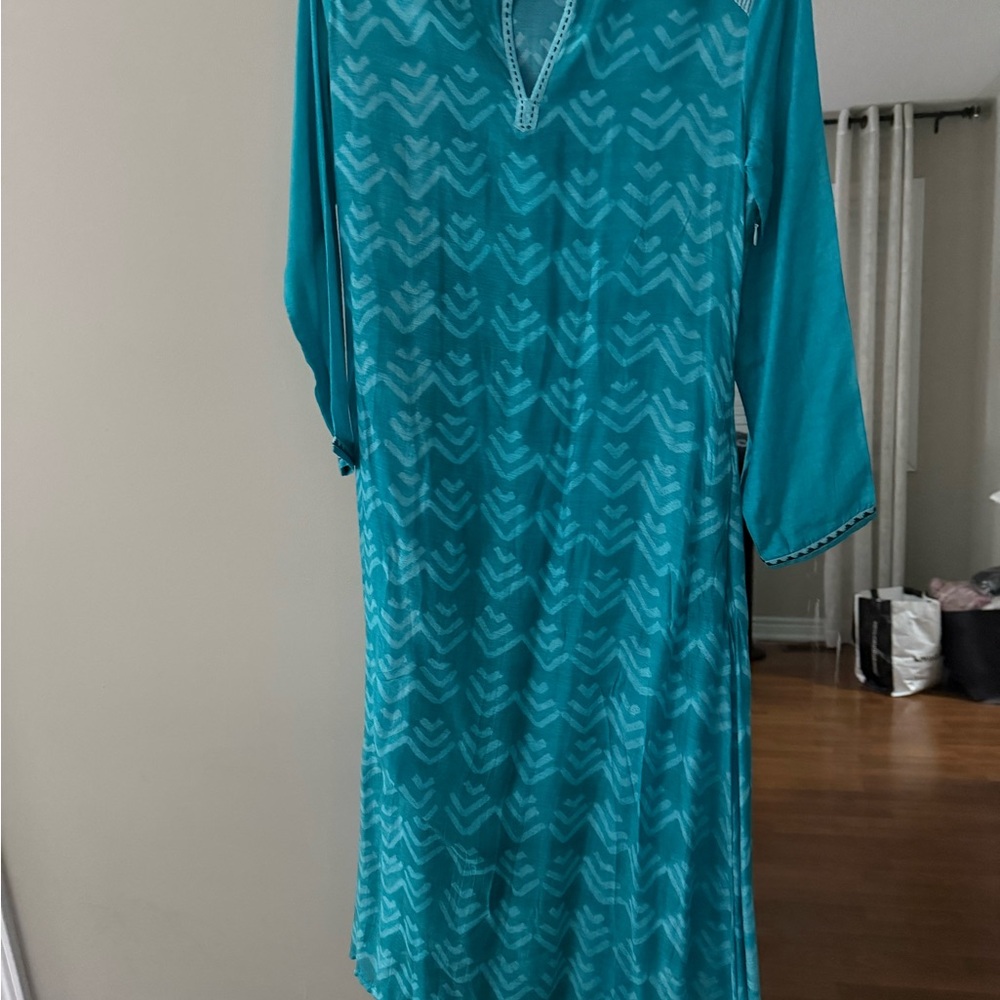 Turquoise Patterned Tunic Dress - Picture 2 of 7